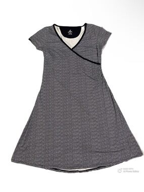 prAna Excellence Faux Wrap Dress XS Black White Geometric Print Athletic Sporty